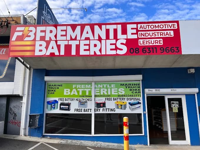 The Fremantle Batteries shopfront sign — automotive, industrial and leisure batteries